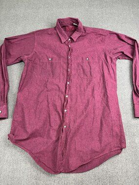 Cotton Club Mens Maroon Long Sleeve Button Front Shirt Two Pocket XLT
